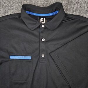 FootJoy Golf Polo Shirt Mens Large‎ Black Blue Trim Short Sleeve Performance
